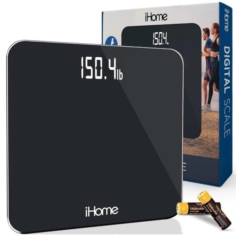 iHome Digital Scale, Bathroom Scale, Batteries Included, Scale Body Weight Black